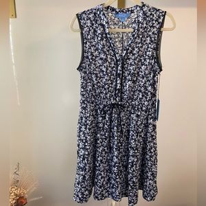 Simply by Vera Wang Blue & White Floral Sleeveless Dress Size Medium